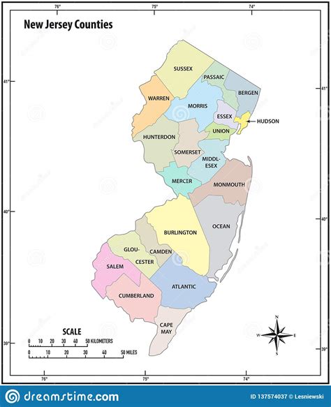 Mapa Administrativo Y Pol Tico Del Esquema Del Estado De New Jersey Del