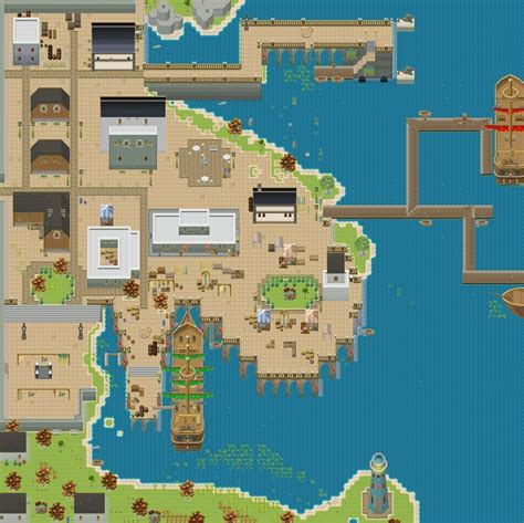 Rpg Town City Harbour Game Map Rpg Maker Top Down Game Fief Game 2d Map Layout 8 Bit Art