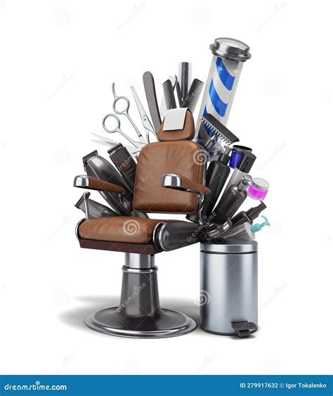 Leather Barber Chair With Accessories And Tools 3d Render On White