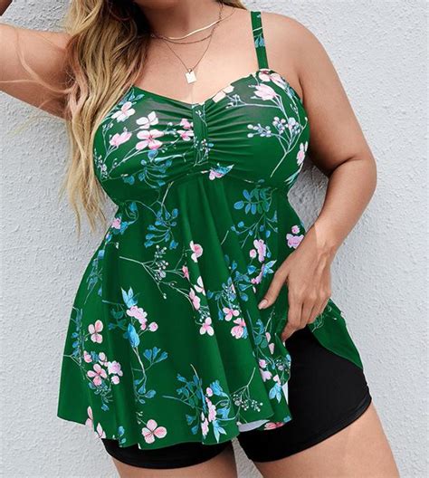 Plus Size Printed Two Piece Boxer Swimsuit