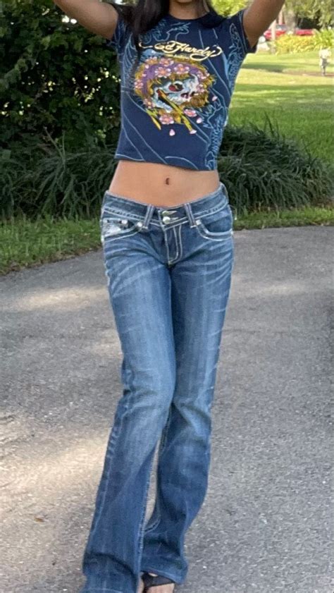 ed hardy top with low rise jeans 2000s fashion outfits fashion inspo outfits 2000s fashion
