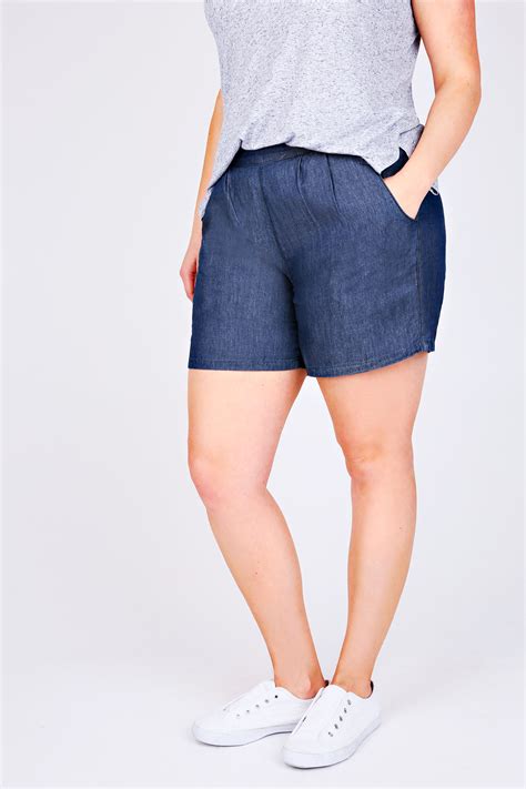 Mid Blue Chambray Denim Shorts Plus Size 14 To 32