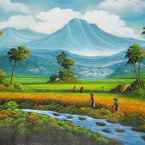 Lukisan Pemandangan Kampung Sawah Padi Jual Lukisan Pemandangan Alam