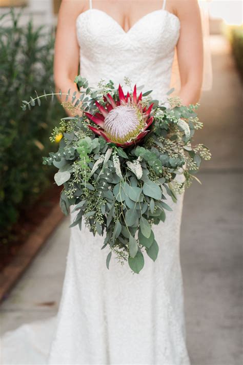 King Protea And Seeded Eucalyptus Bridal Bouquet By Love In Bloom