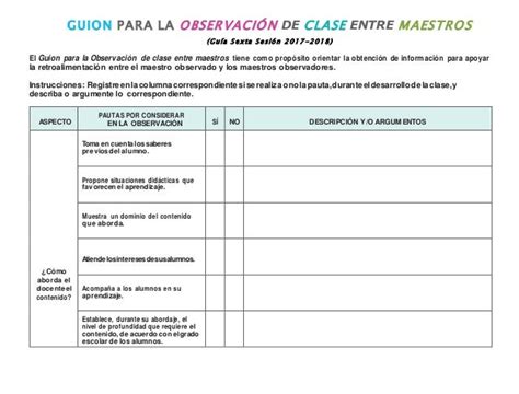 Guion Y Guía Para La Observación De Clase Entre Maestros 61f