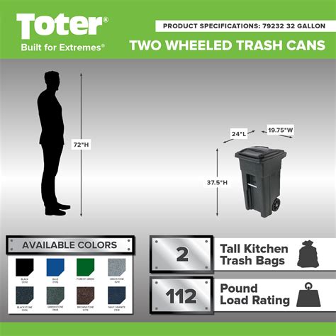 Toter 32 Gal Trash Can Greenstone With Wheels And Lid