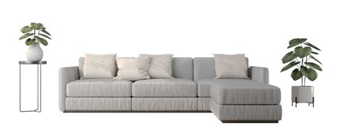 Modern Grey Sofa With Pillow And Plant Pot 19634903 Png