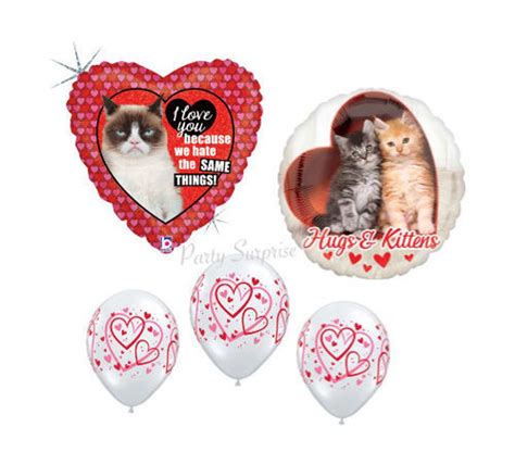 Cat Balloon Package Grumpy Cat Hugs And Kisses Balloons Heart Etsy