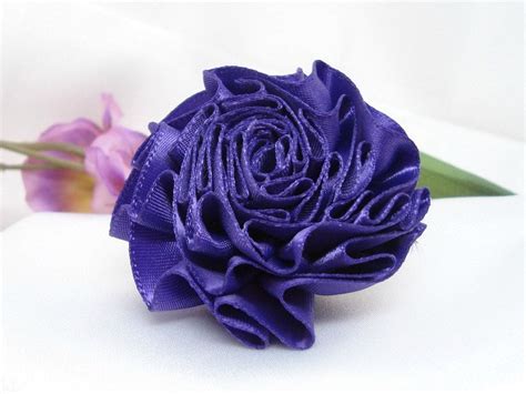 purple satin ribbon rose with pin back etsy satin ribbon roses ribbon roses purple satin