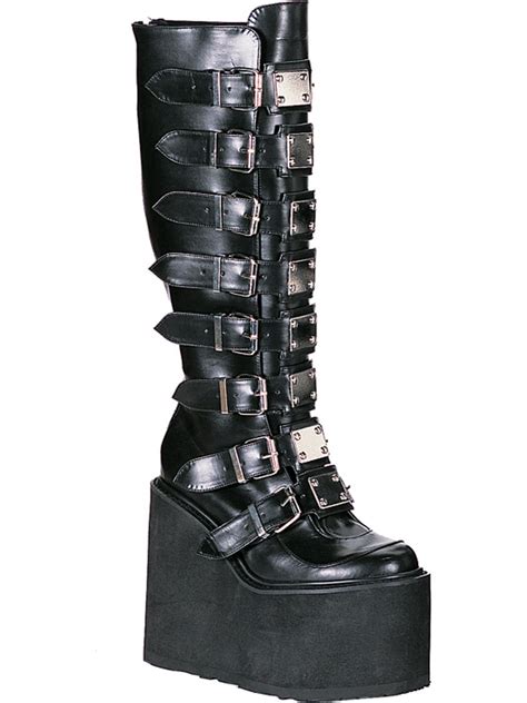demonia 5 1 2 inch platform boots trendy knee high boots gothic boots black boots metal