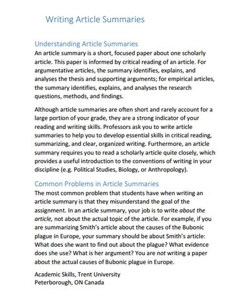 Template For Summarizing An Article
