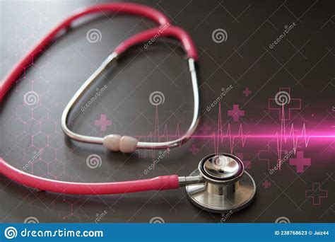 Image Of Pink Stethoscope And Heartbeat Pulse Medical And Healthcare