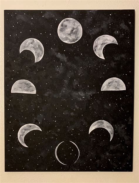 “moon Phase” Original Painting In 2020 Canvas Painting Projects Cute