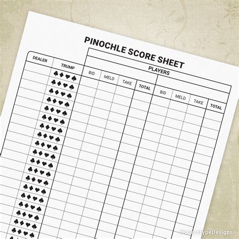 Pinochle Score Sheet Printable