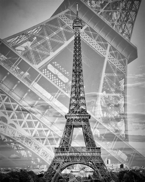 Viola Eiffel Tower Double Exposure Ii Monochrome Canvas Art