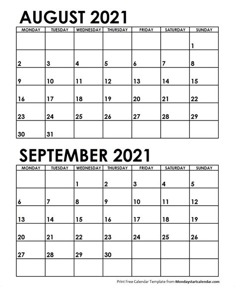 Augustseptember 2021 Calendar Best Calendar Example