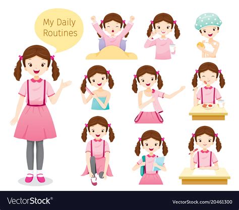 Daily Routines Girl Royalty Free Vector Image Vectorstock