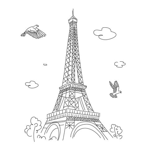 Torre Eiffel En París Dibujo Lineal Ilustración De Línea Vectorial