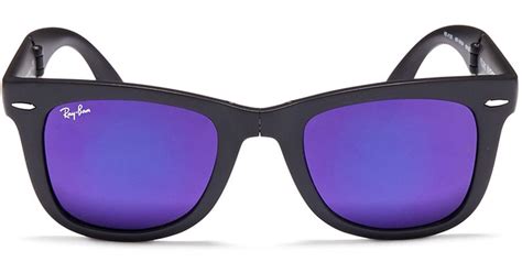 Ray Ban Wayfarer Folding Classic Acetate Mirror Sunglasses In Blue Blue Black Lyst