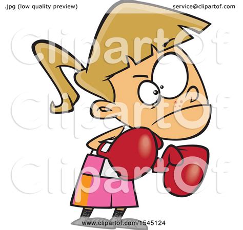 Clipart Of A Cartoon Caucasian Girl Boxer Ready To Fight Royalty Free