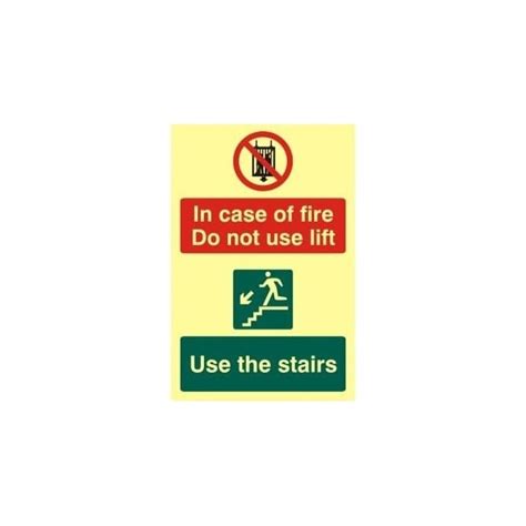 Photoluminescent In Case Of Fire Do Not Use Lift Use Stairs Sign
