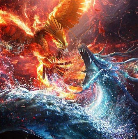 Fire V Water Pheonix V Sea Dragon Mythical Creatures Art Mythical