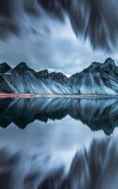 Iceland Scenery Mountain Reflection Gloomy Dark Iceland 4k
