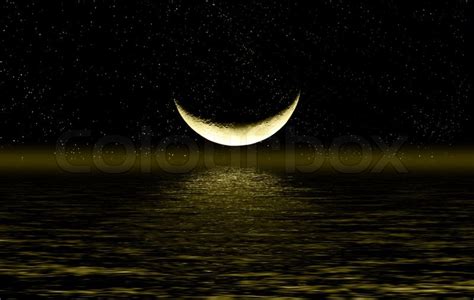 Half Of Moon In The Star Sky Reflected In Water Stock Photo Colourbox
