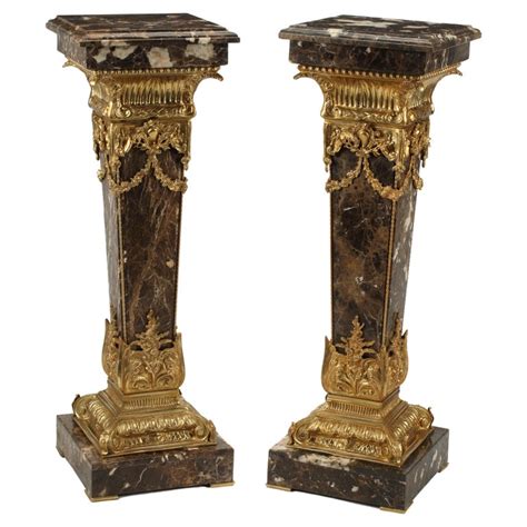 Pair Of French Bronze Mounted Marble Pedestals For Sale At 1stdibs