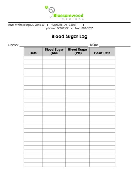 blood sugar log printable