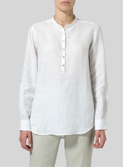 Linen Mandarin Collar Shirt Plus Size