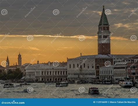 Beautiful Sunset On The Piazza San Marco In Venice Italy Editorial Stock Image Image Of