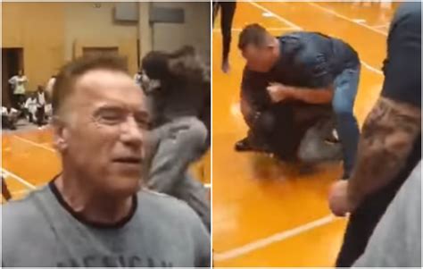 Video Arnold Schwarzenegger Drop Kicked In Back During Event In South