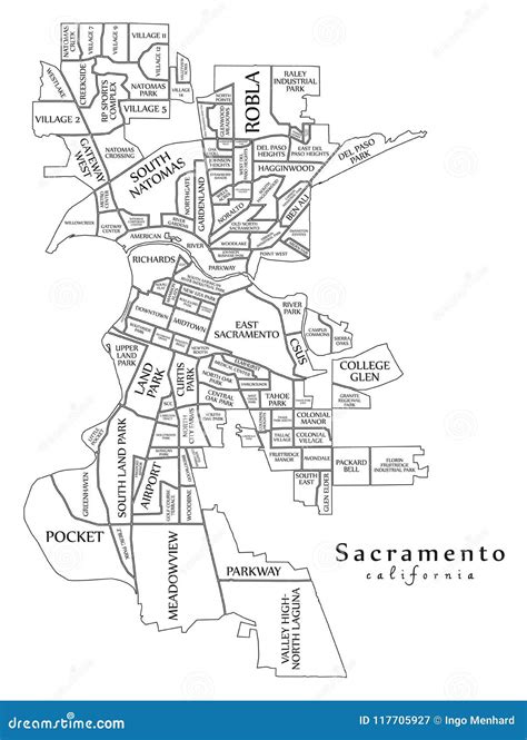 Modern City Map Sacramento California City Of The Usa With