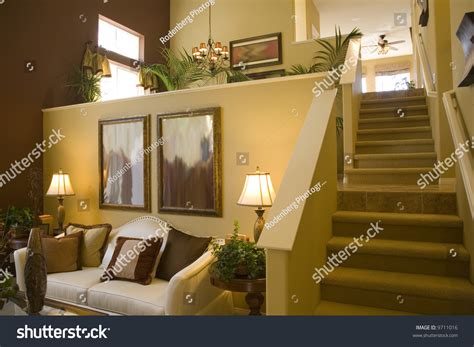 Luxury Home Living Room With Stairway Stock Photo 9711016 Shutterstock
