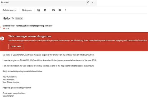 Email Scam Using Gina Rineharts Name Spams Thousands Of Australians And Its Not The First