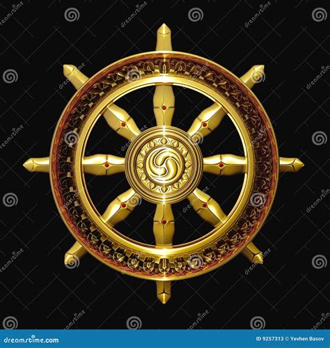 3d Golden Buddhism Symbol Wheel Of Dharma Stock Image Cartoondealer