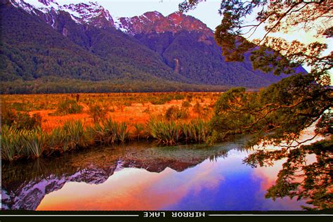 Lake that looks like mirror colours and actually named after it. mirror lake,new zealand.. | on the way to milford sound ...
