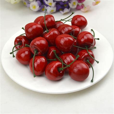 20pcs lot mini fake plastic fruit small berries artificial flower red cherry stamen pearlized