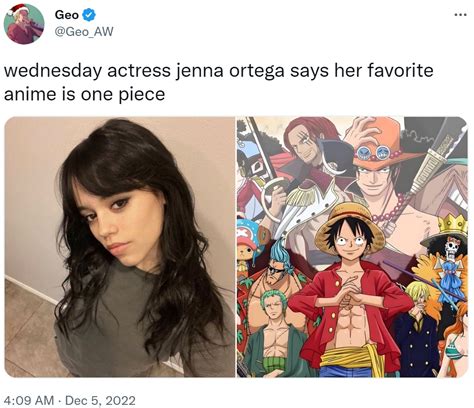Wednesday Actress Jenna Ortega Says Her Favorite Anime Is One Piece Jenna Ortega Reveals