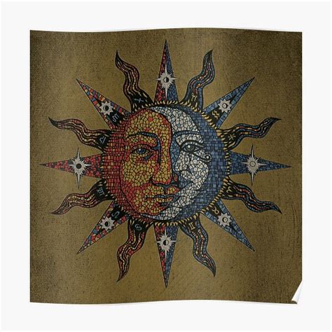 Vintage Celestial Mosaic Sun And Moon Poster For Sale By Sandersart