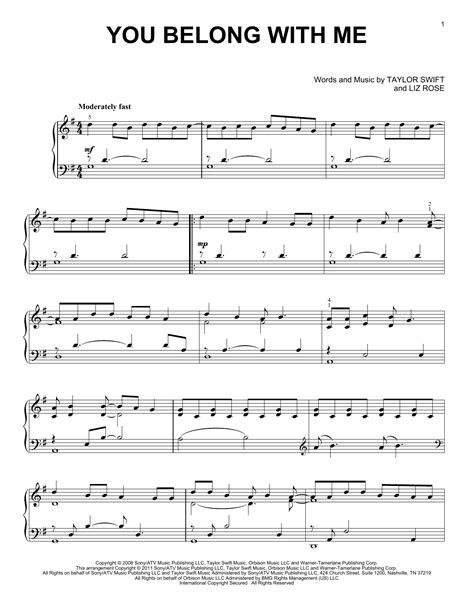 You Belong With Me Sheet Music By Taylor Swift Piano 87260