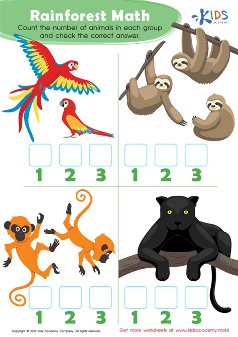 Rainforest Math Worksheet For Kids