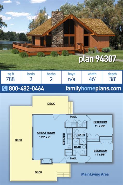 Cabin Style House Plan 94307 With 2 Bed 2 Bath Vacation House Plans