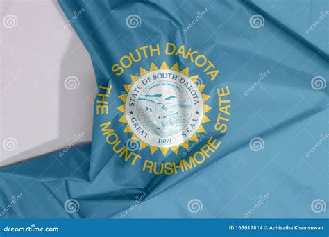 South Dakota Fabric Flag Crepe And Crease With White Space The States