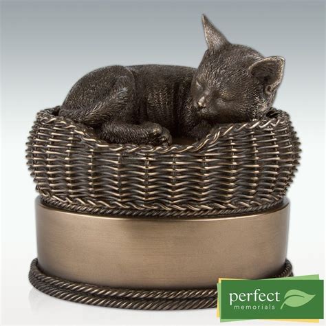 Cat In Basket Pet Cremation Urn Cold Cast Resin Casket Jar Memorial Box