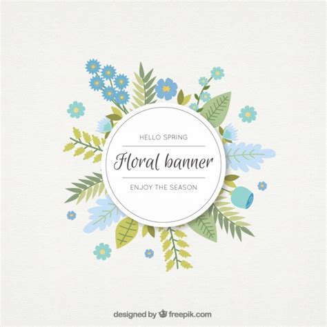 Hand Drawn Blue Flowers And Leaves Floral Banner Vector