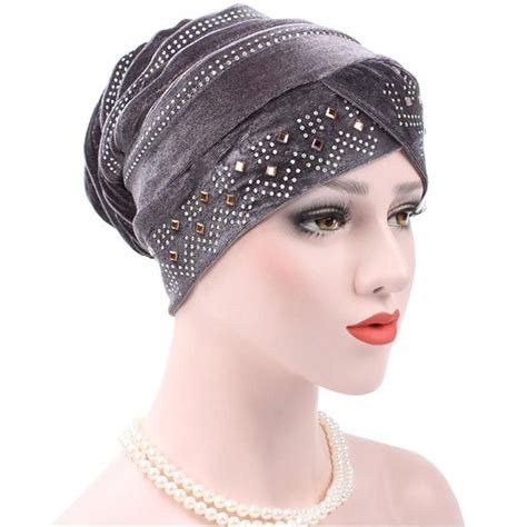 Womens Muslim Turban Hat Stretch Velvet Hair Loss Womens Muslim