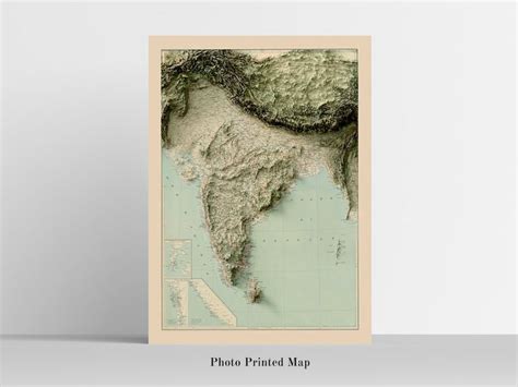 India Map India Relief Map India Vintage Map India Topo Etsy Map