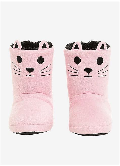 Hot Topic Pink Cat Face Slipper Boots Pink Cat Slipper Boots Cat Face